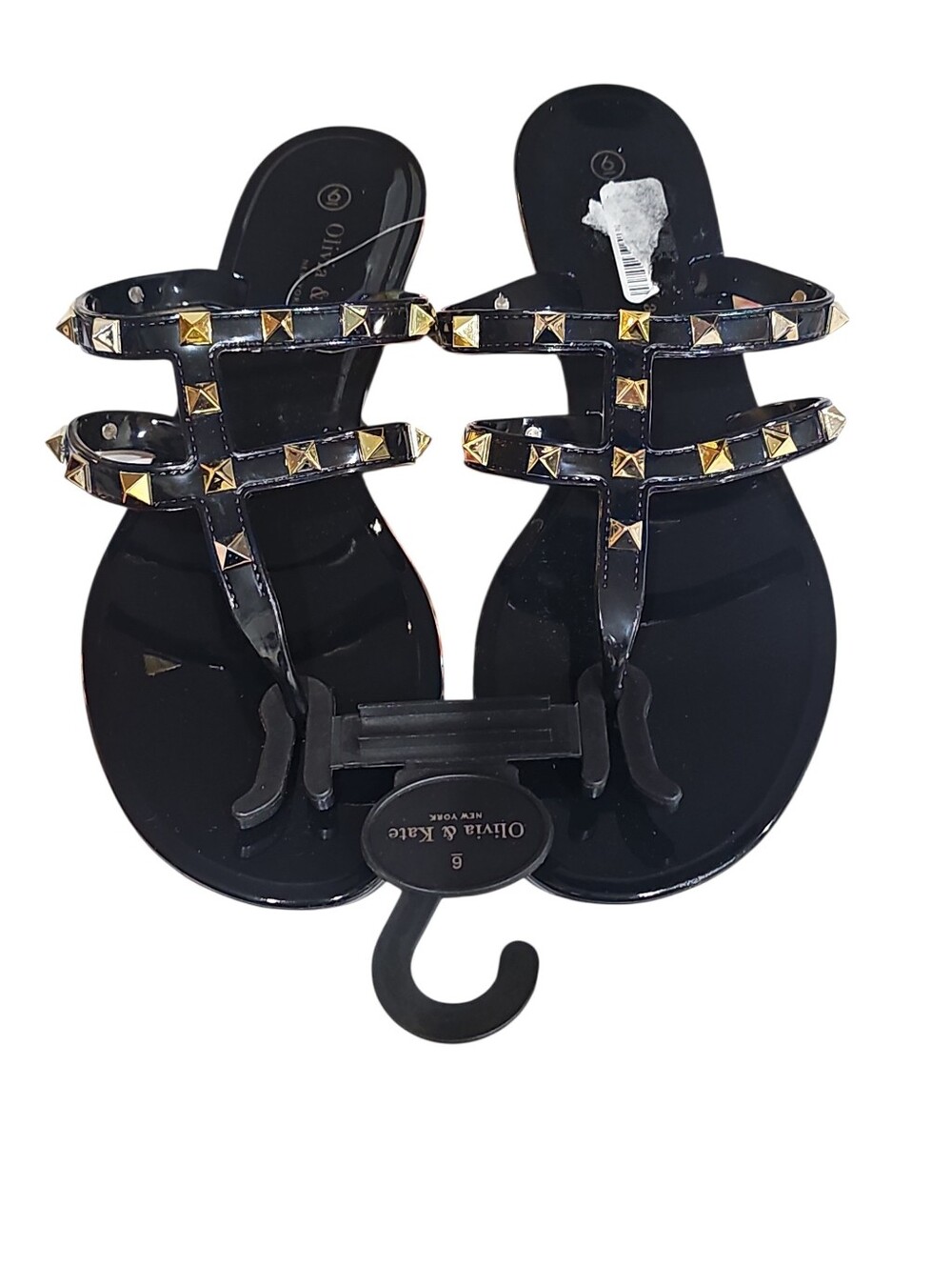 Olivia & Kate  Black Jelly Rivet Flip Flop Sandals Size 6 NWT - Picture 3 of 8